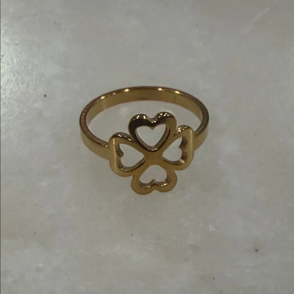 Artisan 18k Gold Stainless Steel Heart Clover Ring